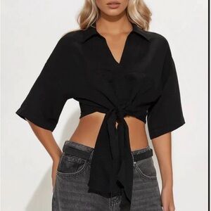 Fashion Nova Black Tie-Front Shirt